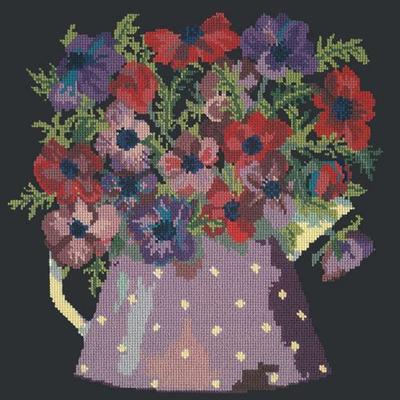 Anemone Pitcher Needlepoint Kit Kits Elizabeth Bradley Design Black 
