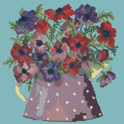 Anemone Pitcher Needlepoint Kit Kits Elizabeth Bradley Design Duck Egg Blue 
