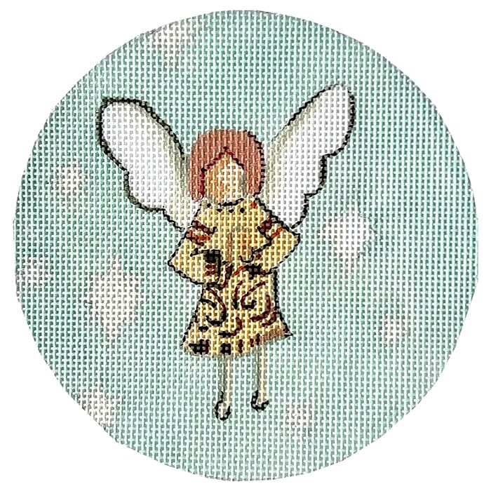 Angel in Gold Painted Canvas Flower & Vine  - 1