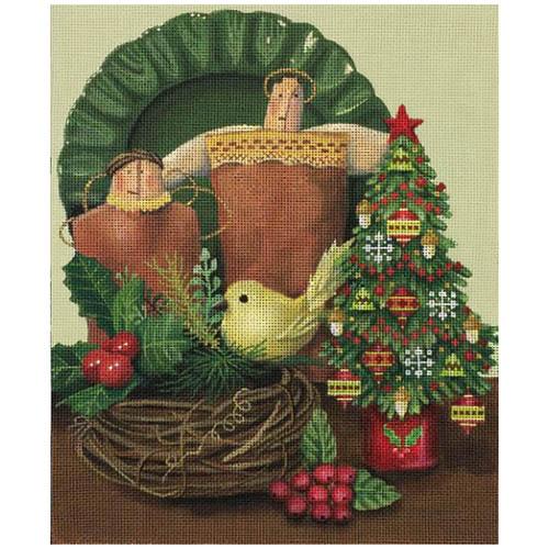 Angel Plate with Birds Painted Canvas Melissa Shirley Designs  - 1
