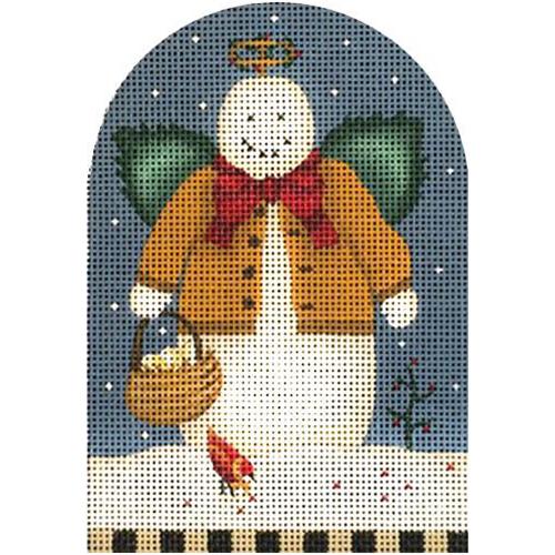 Angel Snowman with Green Wings Painted Canvas Melissa Shirley Designs 