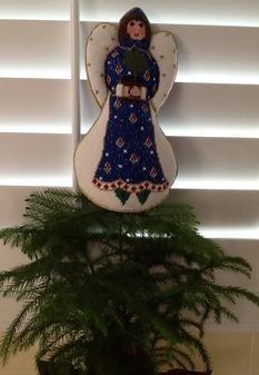 Angel / Topiary   Midnight Blue on 18 Painted Canvas Cooper Oaks Design  - 1
