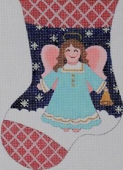 Angel with Bell Mini Stocking Painted Canvas Julie Mar Needlepoint Designs 
