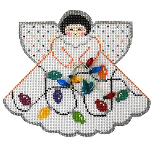 Angel with Lightbulb String Painted Canvas Painted Pony Designs 
