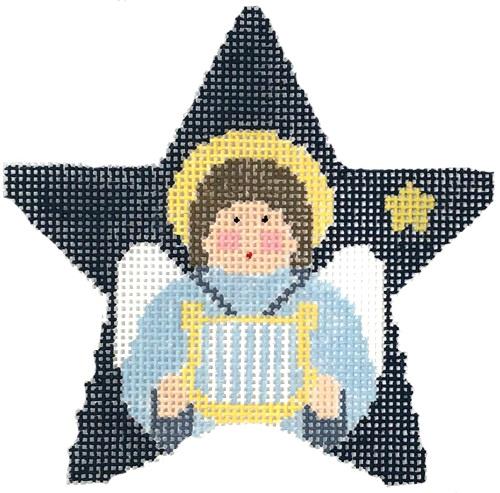 Angel with Lyre Star Painted Canvas Kathy Schenkel Designs  - 1