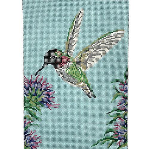 Anna's Hummingbird on 13 Painted Canvas Needle Crossings 