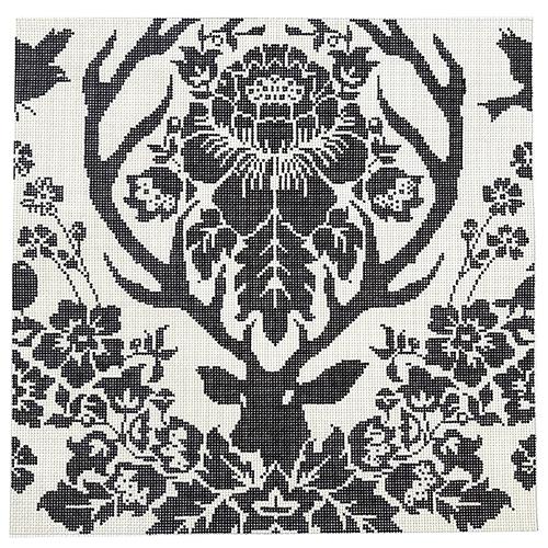 Antler Damask   Black Painted Canvas Cooper Oaks Design  - 1
