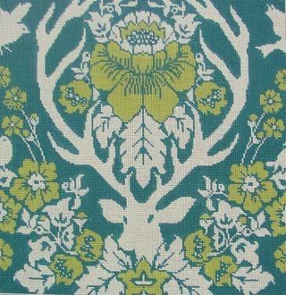 Antler Damask   Peacock Painted Canvas Cooper Oaks Design 
