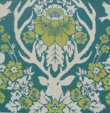 Antler Damask   Peacock Painted Canvas Cooper Oaks Design  - 1
