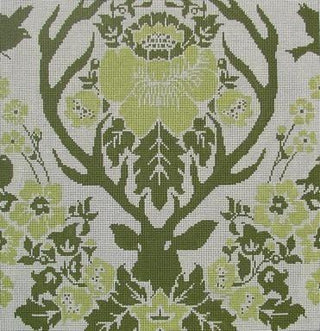 Antler Damask   Sage Painted Canvas Cooper Oaks Design 
