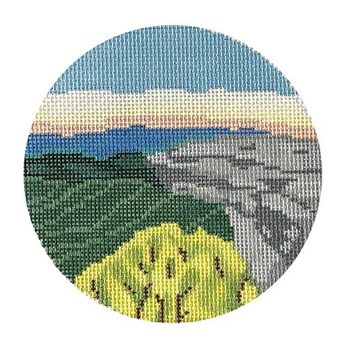 Appalachian Trail Overlook Round Painted Canvas Blue Ridge Stitchery  - 1