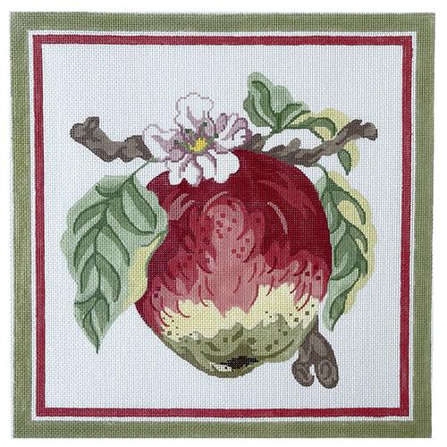 Apple on Tree Pillow Painted Canvas Silver Needle 