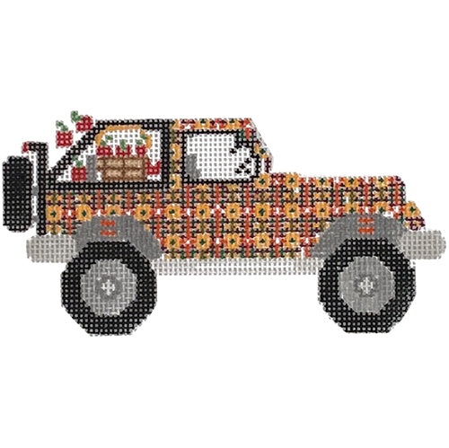 Apple Picking Jeep Painted Canvas Wipstitch Needleworks 