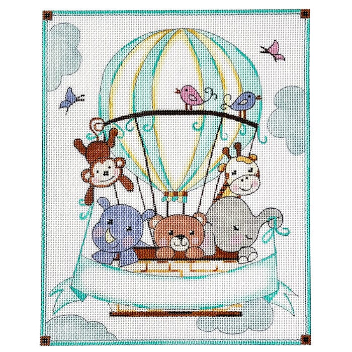 Aqua Hot Air Balloon Painted Canvas Alice Peterson Company  - 1