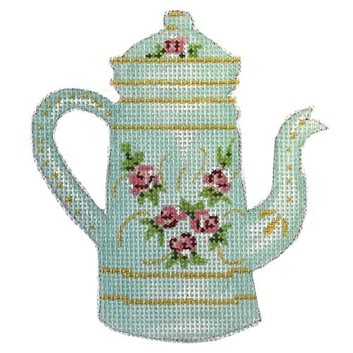 Aqua Kettle Painted Canvas The Plum Stitchery  - 1