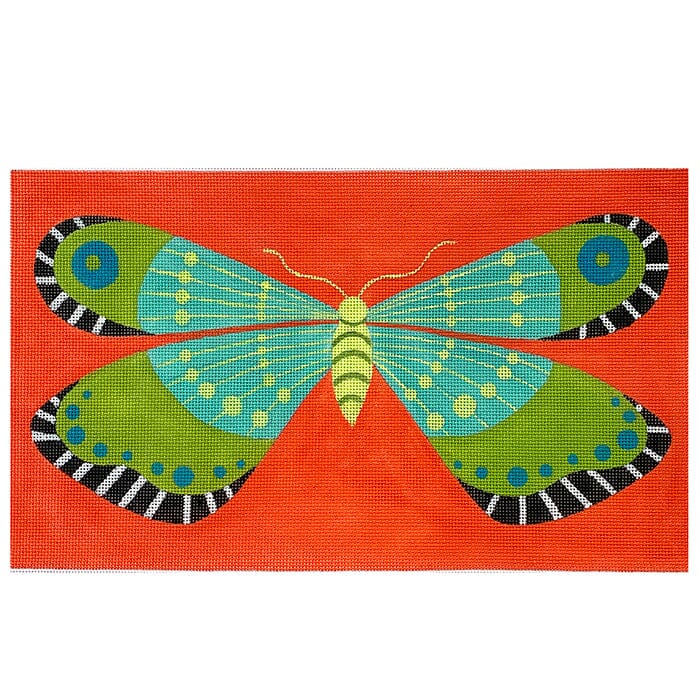 Aqua & Lime Butterfly on 18 Painted Canvas Zecca 