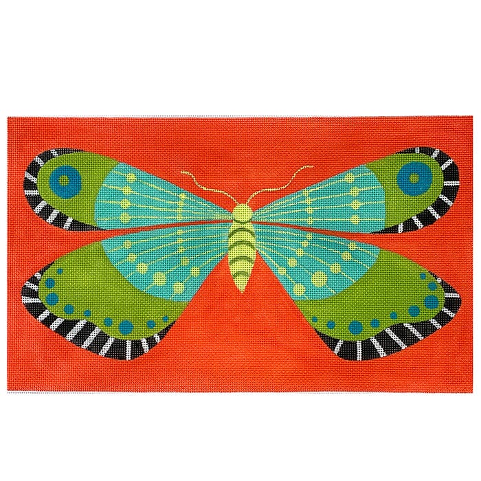 Aqua & Lime Butterfly on 18 Painted Canvas Zecca  - 1