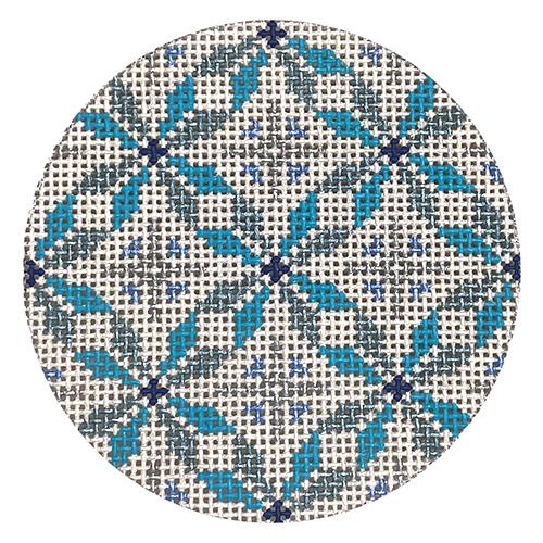 Aqua & Silver Geometric Round #2 Painted Canvas Danji Designs 