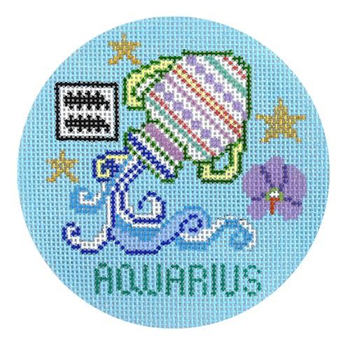 Aquarius Zodiac Ornament Painted Canvas Doolittle Stitchery  - 1
