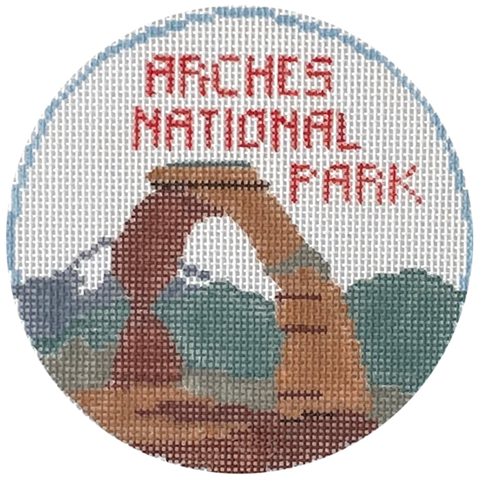 Arches National Park Round Painted Canvas Kathy Schenkel Designs  - 1