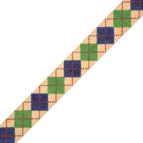 Argyle Belt   Navy/Green/Red on Green on 18 Painted Canvas The Meredith Collection  - 1