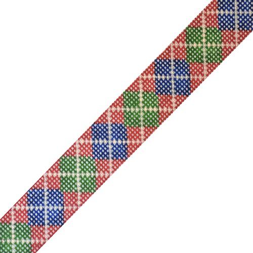 Argyle Belt   Red Background with Navy/Green/Khaki on 14 Painted Canvas The Meredith Collection 
