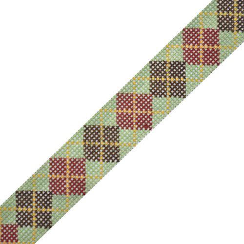 Argyle Belt   Red/Brown/Gold on Sage on 18 Painted Canvas The Meredith Collection  - 1