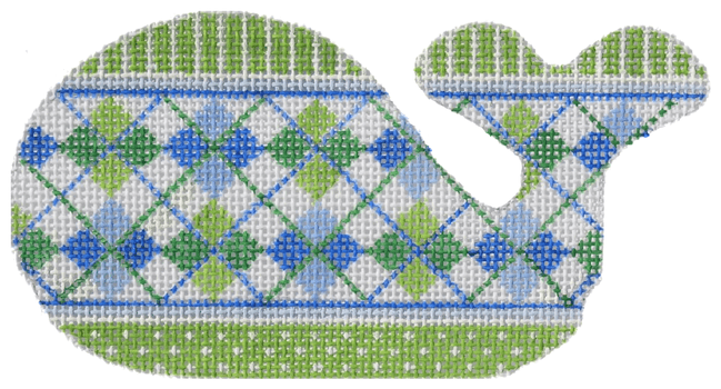 Argyle Mini Whale - bright blues / greens Painted Canvas Kate Dickerson Needlepoint Collections 