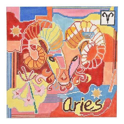 Aries Zodiac Square Painted Canvas Doolittle Stitchery 