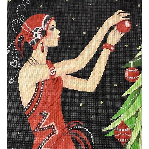 Art Deco Lady Christmas Painted Canvas The Meredith Collection  - 1