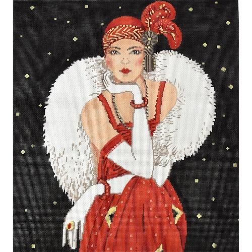 Art Deco Lady in Red Painted Canvas The Meredith Collection  - 1