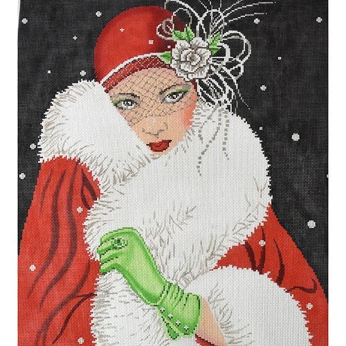 Art Deco Lady with Green Gloves Painted Canvas The Meredith Collection 