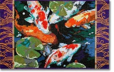 Asian Coy Fish Painted Canvas CBK Needlepoint Collections 