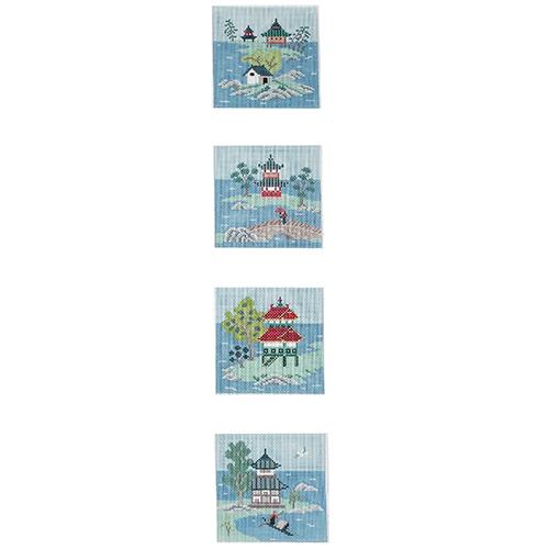 Asian Islands Coasters - Set of 4 (Color) Painted Canvas Susan Roberts Needlepoint Designs Inc. 