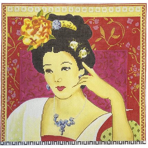 Asian Lady with Flowers Painted Canvas Colors of Praise 
