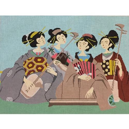 Asian Musicians Painted Canvas A Stitch in Time 
