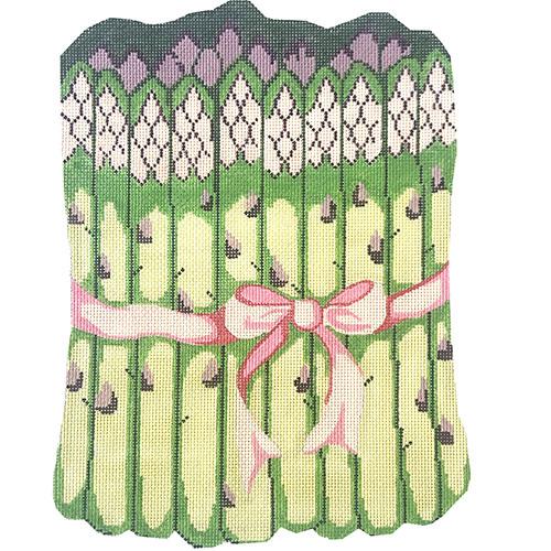 Asparagus Bunch with Pink Ribbon Painted Canvas Silver Needle  - 1