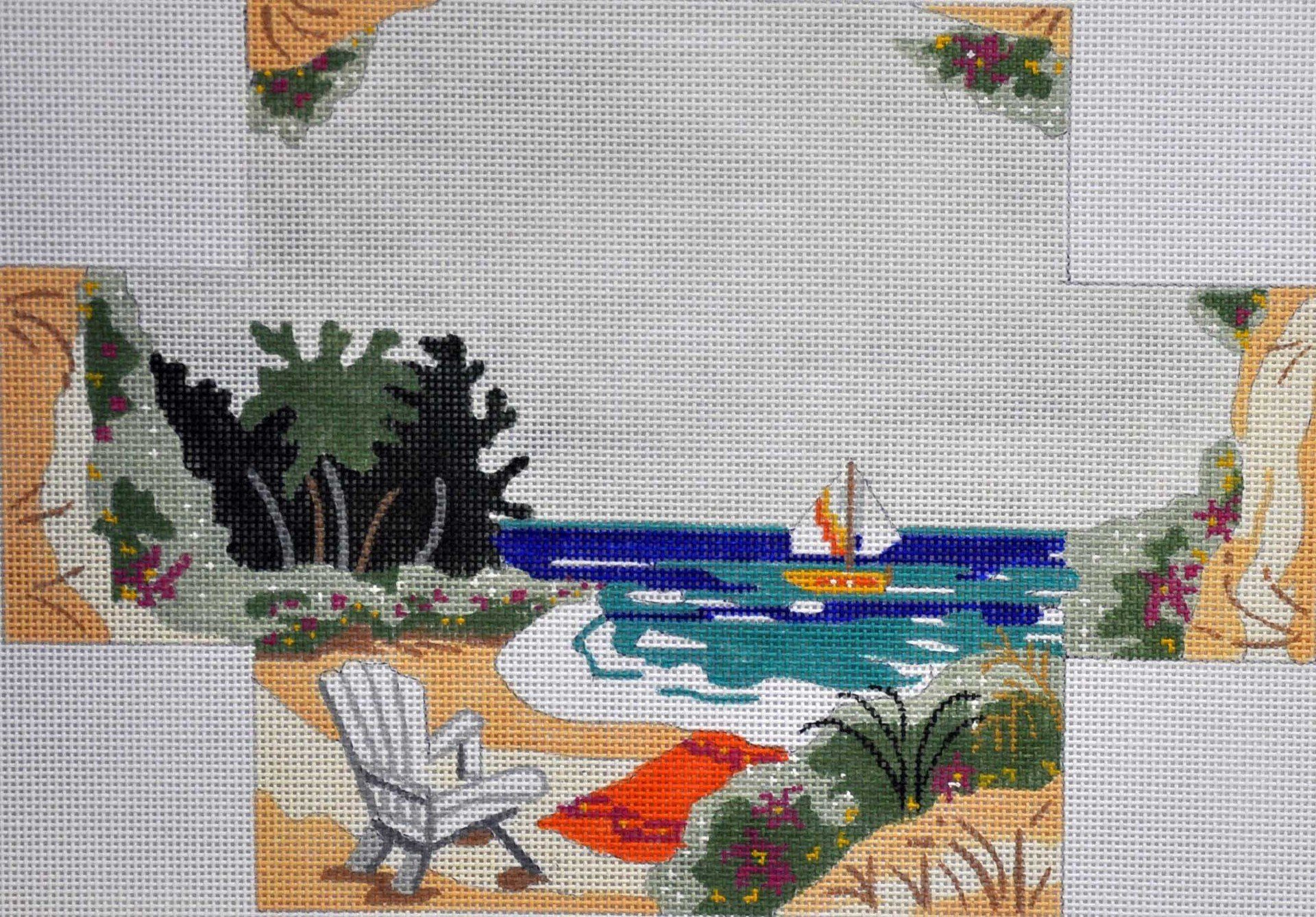 At the Beach Brick Cover Painted Canvas Julie Mar Needlepoint Designs  - 1