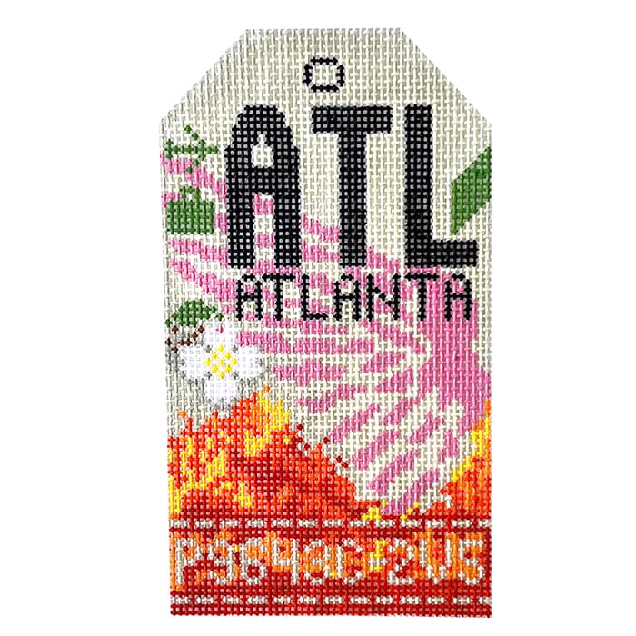Atlanta ATL Retro Travel Tag Painted Canvas Hedgehog Needlepoint 
