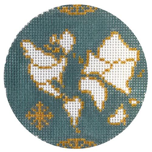 Atlas Round - Mallard Green on 13 mesh Painted Canvas The Plum Stitchery 