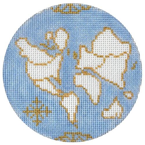 Atlas Round on Light Blue Painted Canvas The Plum Stitchery 