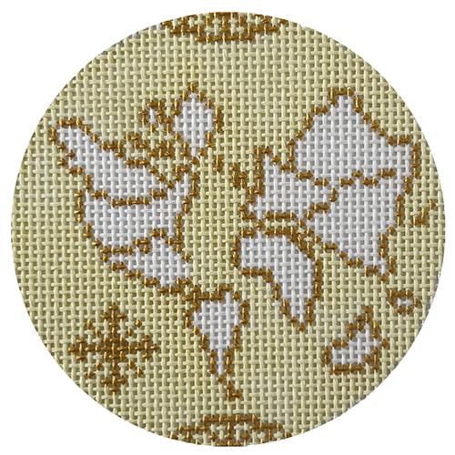 Atlas Round Ornament   Yellow on 13 Painted Canvas The Plum Stitchery  - 1