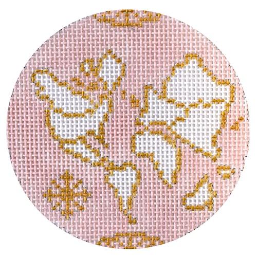 Atlas Round - Pink on 13 mesh Painted Canvas The Plum Stitchery 