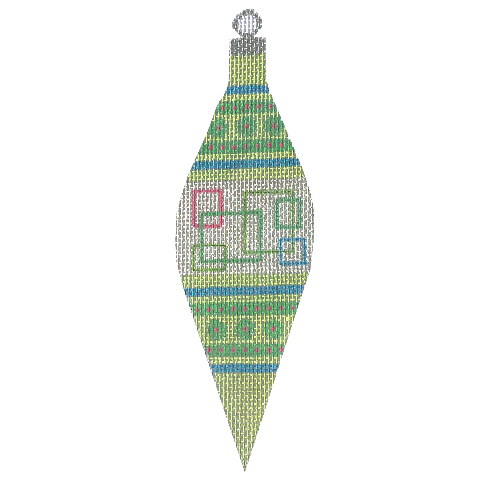 Atomic Christmas   Green Teardrop Painted Canvas Eye Candy Needleart  - 1
