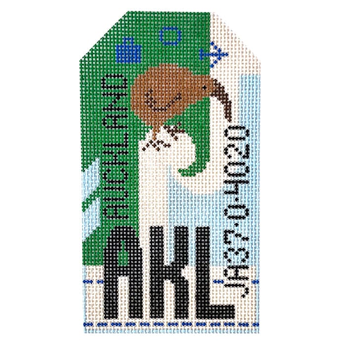Auckland AKL Retro Travel Tag Painted Canvas Hedgehog Needlepoint 
