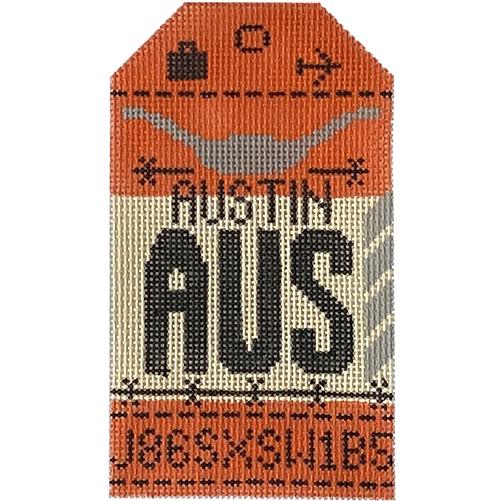 Austin AUS Vintage Travel Tag Painted Canvas Hedgehog Needlepoint 