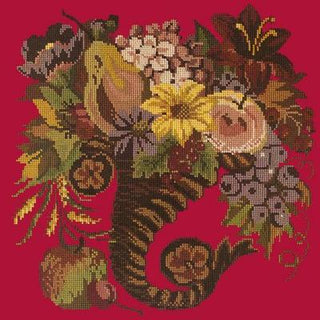 Autumn Cornucopia Needlepoint Kit Kits Elizabeth Bradley Design Bright Red 

