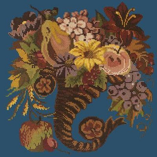 Autumn Cornucopia Needlepoint Kit Kits Elizabeth Bradley Design Dark Blue 
