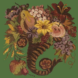 Autumn Cornucopia Needlepoint Kit Kits Elizabeth Bradley Design Dark Green 
