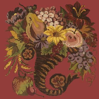 Autumn Cornucopia Needlepoint Kit Kits Elizabeth Bradley Design Dark Red 
